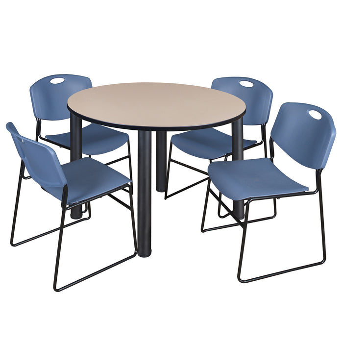 Kee 48" Round Breakroom Table & 4 Zeng Stack Chairs