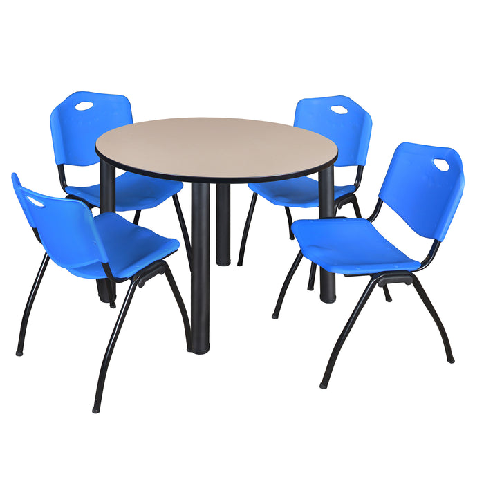 Kee 48" Round Breakroom Table & 4 'M' Stack Chairs