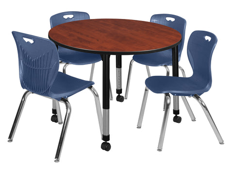 Regency Kee 36 in. Round Adjustable Classroom Table & 4 Andy 18 in. Stack Chairs Black
