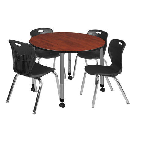Regency Kee 36 in. Round Adjustable Classroom Table & 4 Andy 18 in. Stack Chairs Black