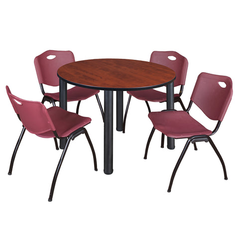 Regency Kee 36 in Round Breakroom Table Top Black Legs 4 M Stack Chairs