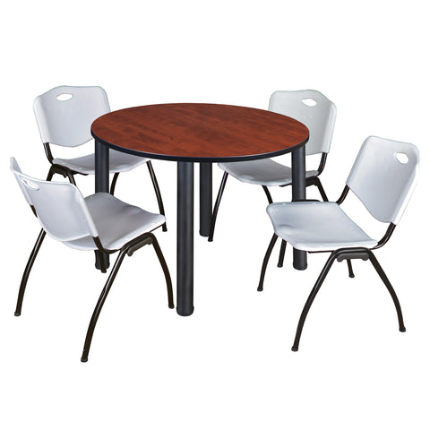 Regency Kee 36 in Round Breakroom Table Top Black Legs 4 M Stack Chairs