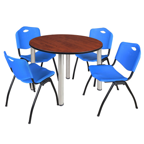 Regency Kee 36 in Round Breakroom Table Top Black Legs 4 M Stack Chairs