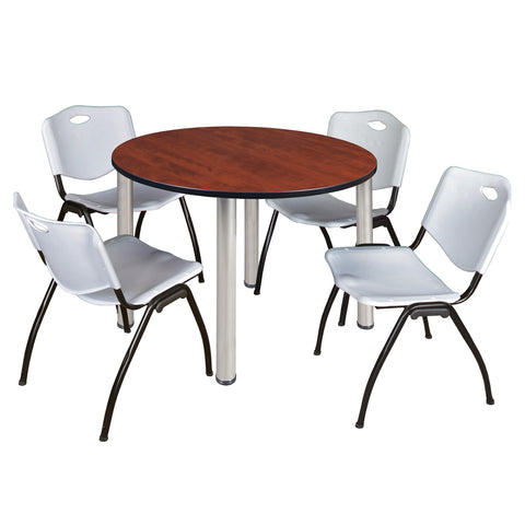 Regency Kee 36 in Round Breakroom Table Top Black Legs 4 M Stack Chairs