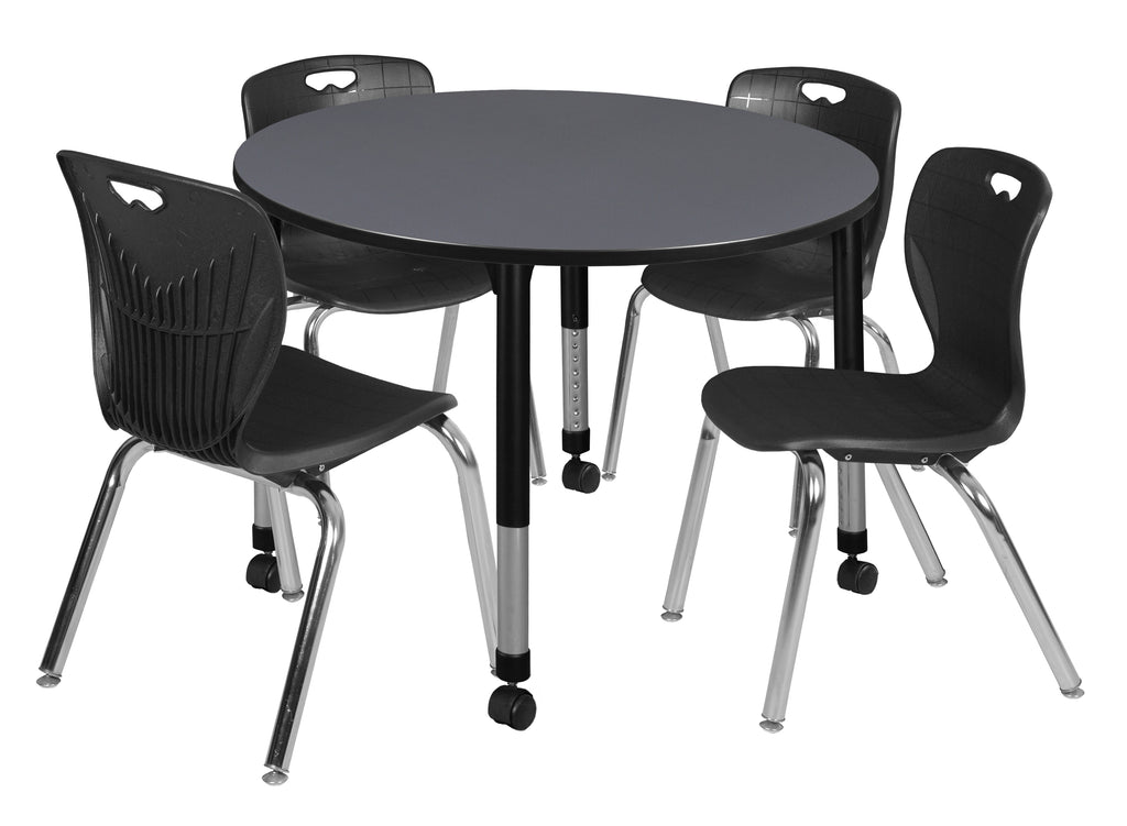 Regency Kee 36 in. Round Adjustable Classroom Table & 4 Andy 18 in. Stack Chairs Black