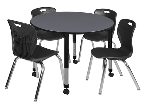 Regency Kee 36 in. Round Adjustable Classroom Table & 4 Andy 18 in. Stack Chairs Black