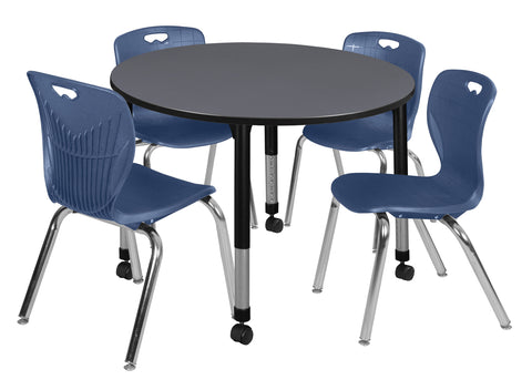 Regency Kee 36 in. Round Adjustable Classroom Table & 4 Andy 18 in. Stack Chairs Black