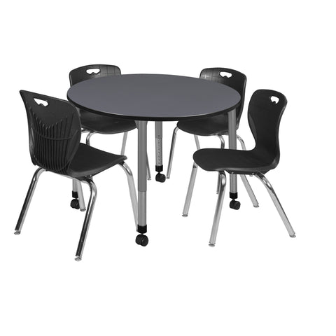 Regency Kee 36 in. Round Adjustable Classroom Table & 4 Andy 18 in. Stack Chairs Black