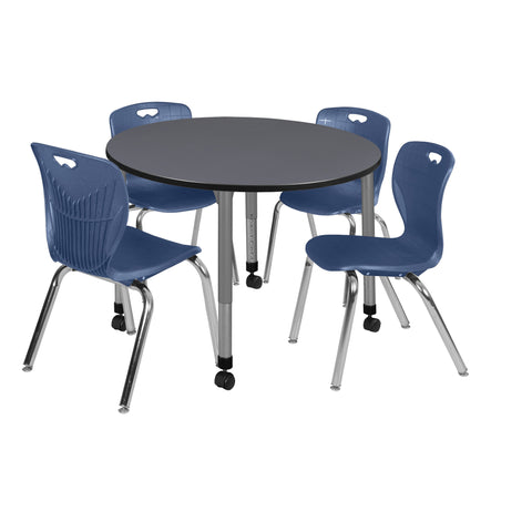 Regency Kee 36 in. Round Adjustable Classroom Table & 4 Andy 18 in. Stack Chairs Black