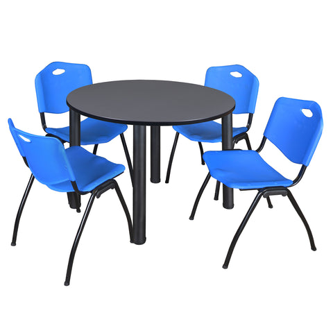 Regency Kee 36 in Round Breakroom Table Top Black Legs 4 M Stack Chairs