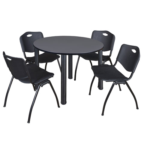 Regency Kee 36 in Round Breakroom Table Top Black Legs 4 M Stack Chairs