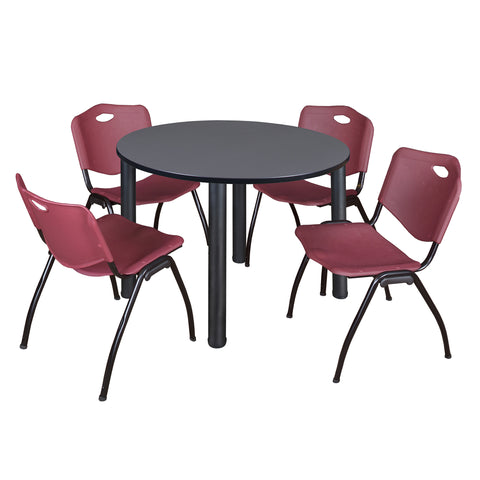 Regency Kee 36 in Round Breakroom Table Top Black Legs 4 M Stack Chairs
