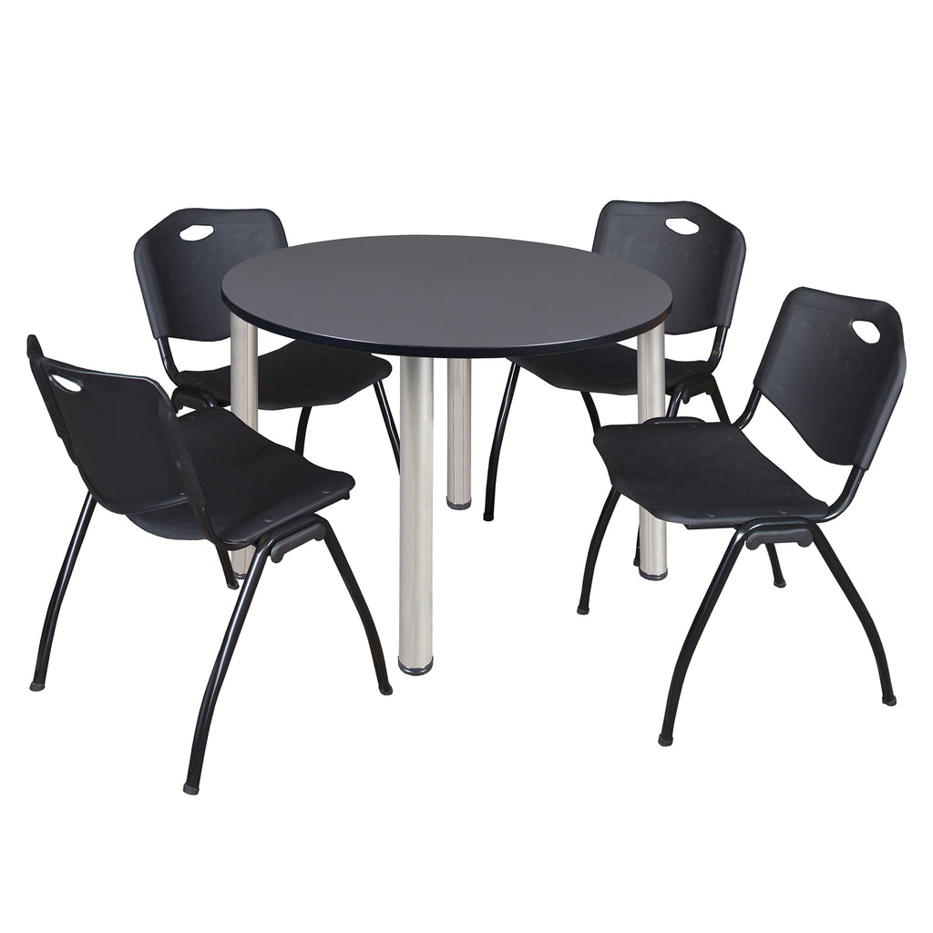 Regency Kee 36 in Round Breakroom Table Top Black Legs 4 M Stack Chairs