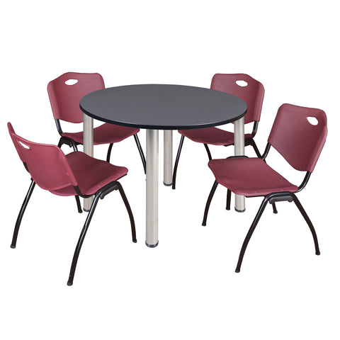 Regency Kee 36 in Round Breakroom Table Top Black Legs 4 M Stack Chairs