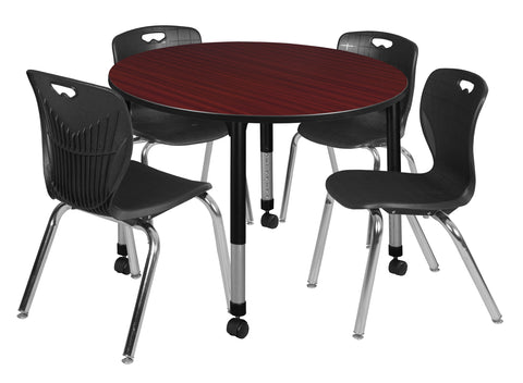 Regency Kee 36 in. Round Adjustable Classroom Table & 4 Andy 18 in. Stack Chairs Black