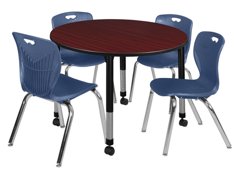 Regency Kee 36 in. Round Adjustable Classroom Table & 4 Andy 18 in. Stack Chairs Black