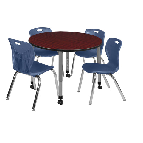 Regency Kee 36 in. Round Adjustable Classroom Table & 4 Andy 18 in. Stack Chairs Black
