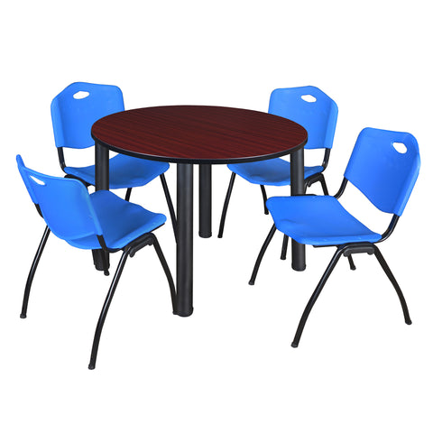 Regency Kee 36 in Round Breakroom Table Top Black Legs 4 M Stack Chairs