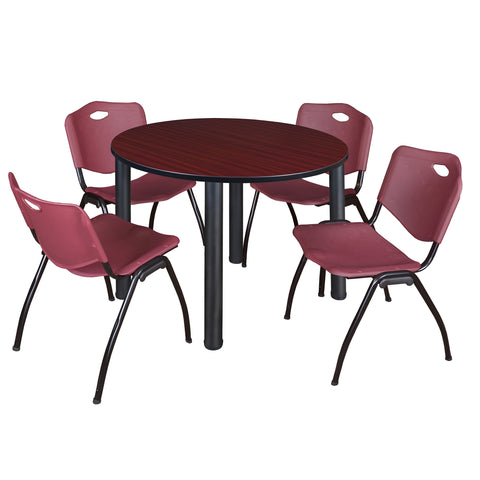 Regency Kee 36 in Round Breakroom Table Top Black Legs 4 M Stack Chairs