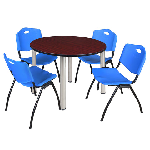 Regency Kee 36 in Round Breakroom Table Top Black Legs 4 M Stack Chairs