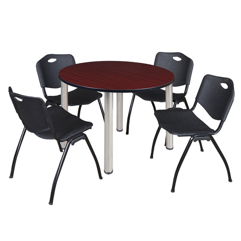 Regency Kee 36 in Round Breakroom Table Top Black Legs 4 M Stack Chairs