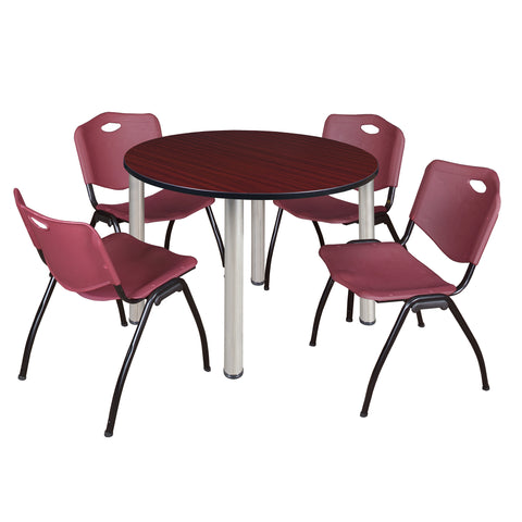 Regency Kee 36 in Round Breakroom Table Top Black Legs 4 M Stack Chairs