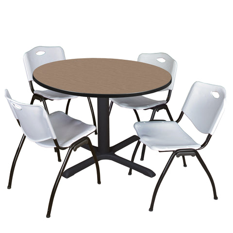Regency Cain 30 in. Round XBase Breakroom Table & 4 M Stack Chairs