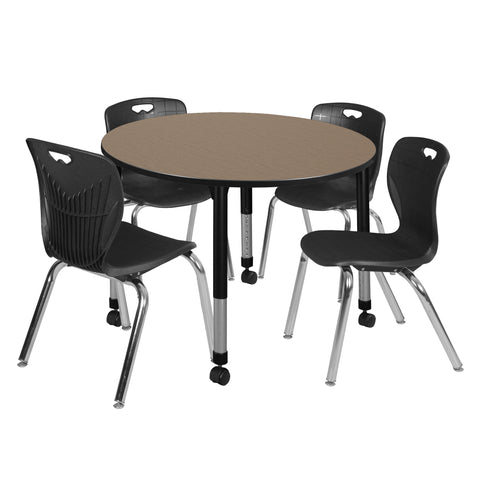 Regency Kee 36 in. Round Adjustable Classroom Table & 4 Andy 18 in. Stack Chairs Black