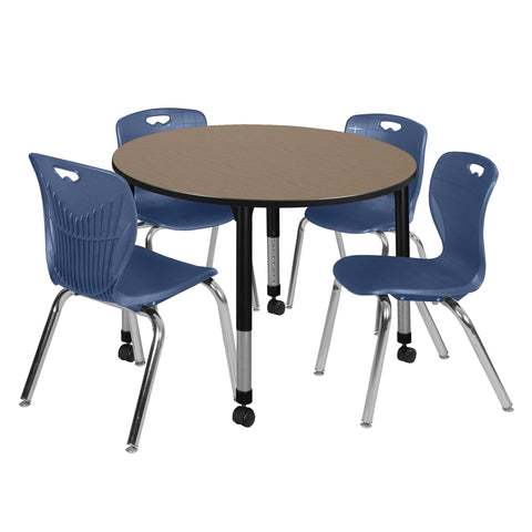 Regency Kee 36 in. Round Adjustable Classroom Table & 4 Andy 18 in. Stack Chairs Black
