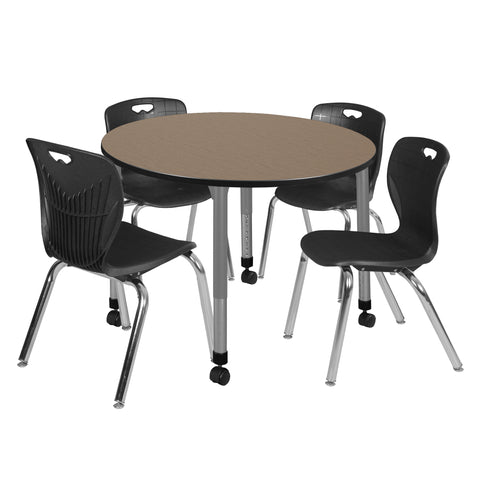 Regency Kee 36 in. Round Adjustable Classroom Table & 4 Andy 18 in. Stack Chairs Black