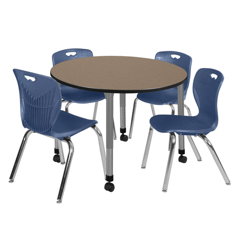 Regency Kee 36 in. Round Adjustable Classroom Table & 4 Andy 18 in. Stack Chairs Black
