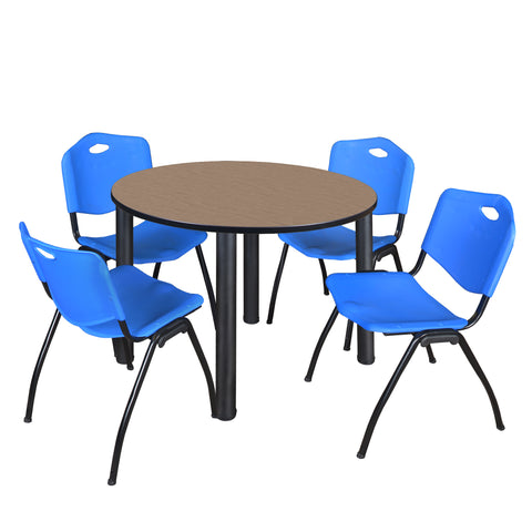 Regency Kee 36 in Round Breakroom Table Top Black Legs 4 M Stack Chairs