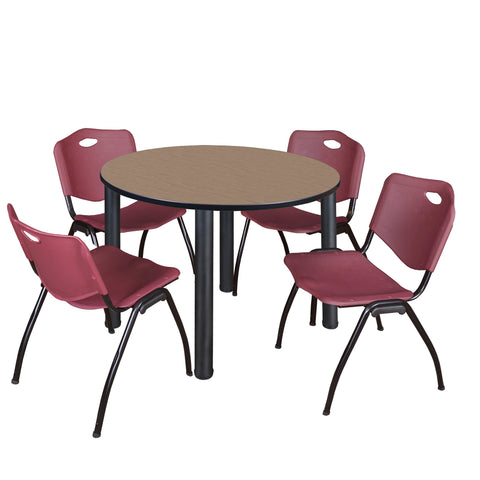 Regency Kee 36 in Round Breakroom Table Top Black Legs 4 M Stack Chairs