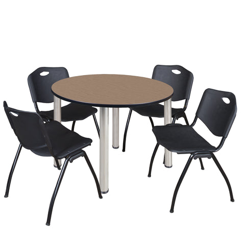 Regency Kee 36 in Round Breakroom Table Top Black Legs 4 M Stack Chairs