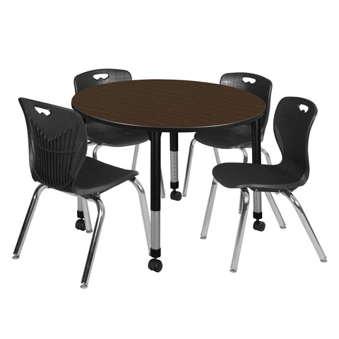 Regency Kee 36 in. Round Adjustable Classroom Table & 4 Andy 18 in. Stack Chairs Black