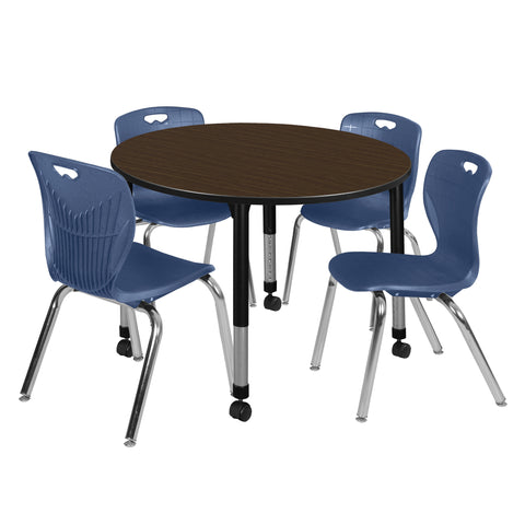 Regency Kee 36 in. Round Adjustable Classroom Table & 4 Andy 18 in. Stack Chairs Black