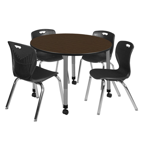 Regency Kee 36 in. Round Adjustable Classroom Table & 4 Andy 18 in. Stack Chairs Black