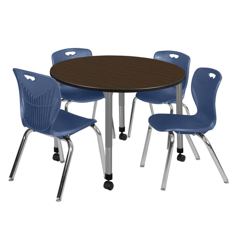 Regency Kee 36 in. Round Adjustable Classroom Table & 4 Andy 18 in. Stack Chairs Black