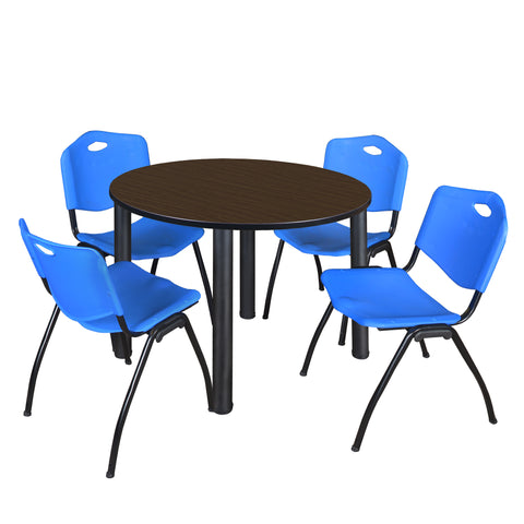 Regency Kee 36 in Round Breakroom Table Top Black Legs 4 M Stack Chairs