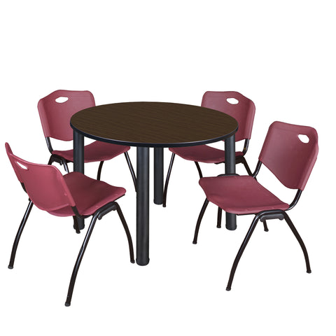 Regency Kee 36 in Round Breakroom Table Top Black Legs 4 M Stack Chairs