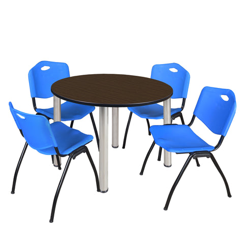 Regency Kee 36 in Round Breakroom Table Top Black Legs 4 M Stack Chairs