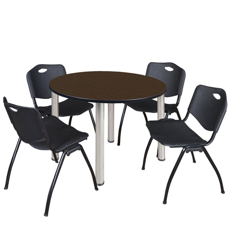 Regency Kee 36 in Round Breakroom Table Top Black Legs 4 M Stack Chairs
