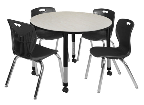 Regency Kee 36 in. Round Adjustable Classroom Table & 4 Andy 18 in. Stack Chairs Black