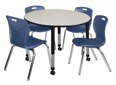 Regency Kee 36 in. Round Adjustable Classroom Table & 4 Andy 18 in. Stack Chairs Black