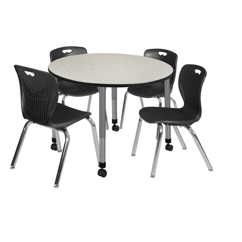 Regency Kee 36 in. Round Adjustable Classroom Table & 4 Andy 18 in. Stack Chairs Black