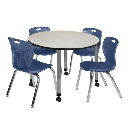 Regency Kee 36 in. Round Adjustable Classroom Table & 4 Andy 18 in. Stack Chairs Black