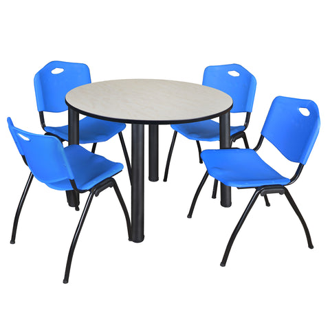 Regency Kee 36 in Round Breakroom Table Top Black Legs 4 M Stack Chairs