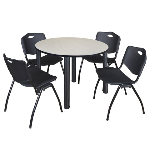 Regency Kee 36 in Round Breakroom Table Top Black Legs 4 M Stack Chairs