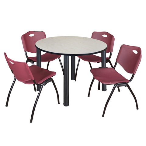 Regency Kee 36 in Round Breakroom Table Top Black Legs 4 M Stack Chairs