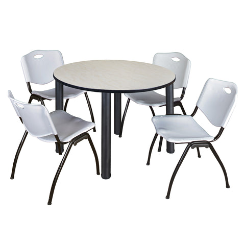 Regency Kee 36 in Round Breakroom Table Top Black Legs 4 M Stack Chairs